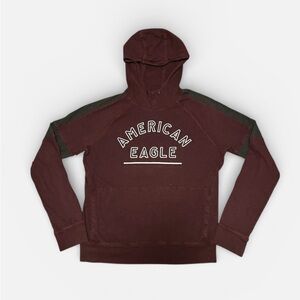 American Eagle Spell-Out Hoodie Men’s Medium Burgundy Raglan 100% Cotton
